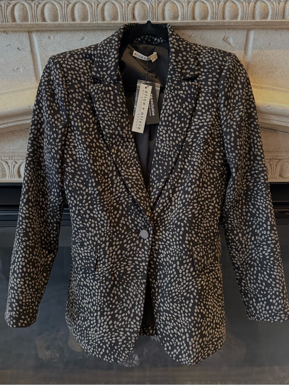 Alice + Olivia Black Blazer with Cream Spot Print